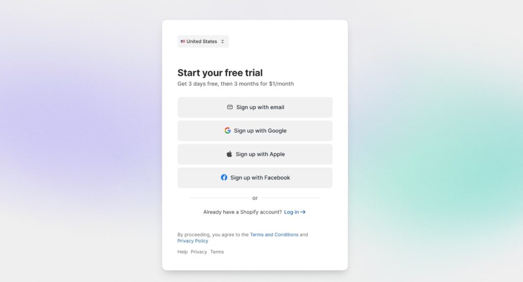 shopify registration